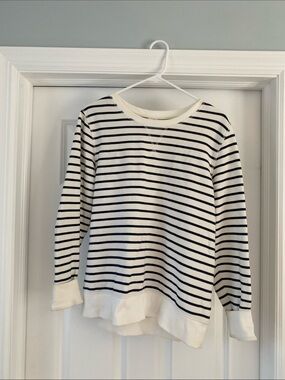 Amazon Essentials White & Navy Stripe Women's Long-Sleeve Sweatshirt